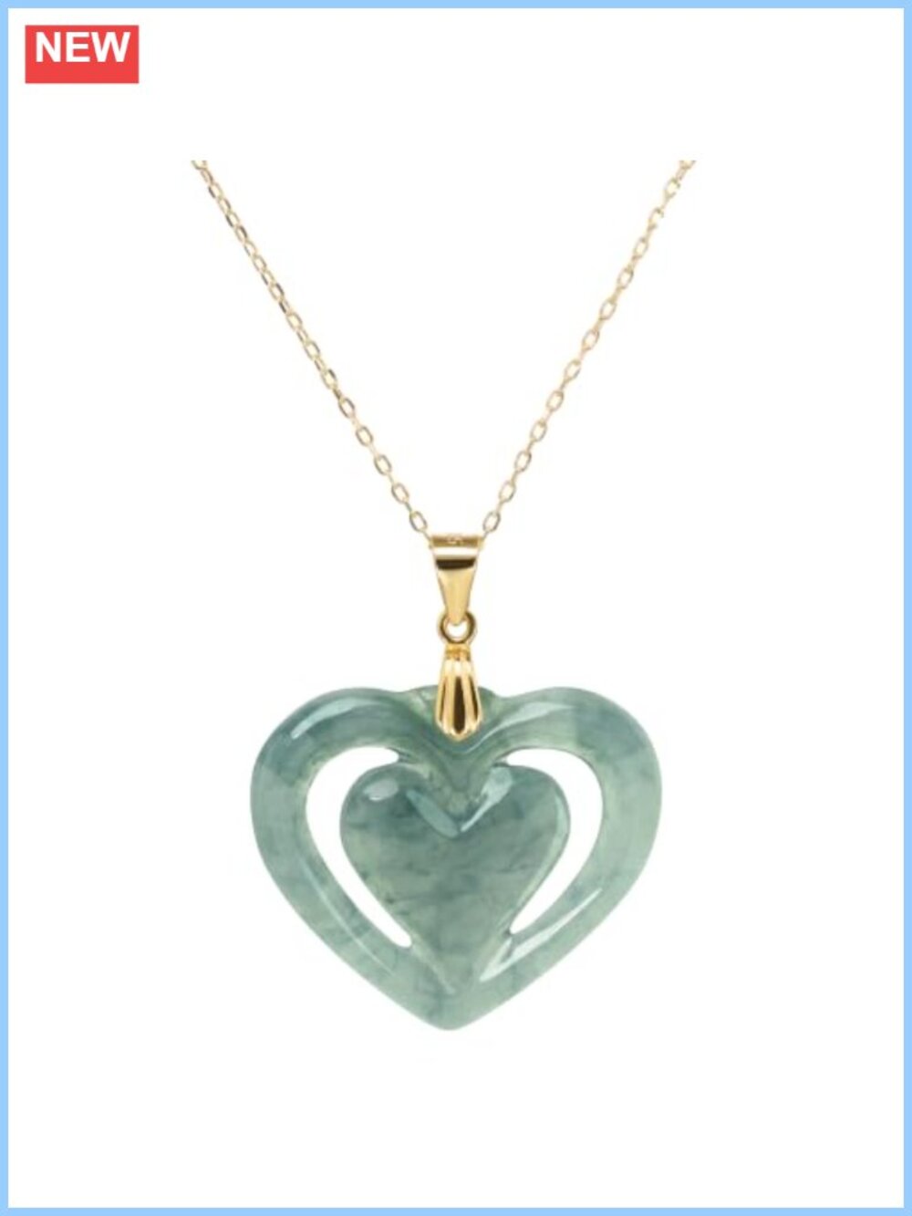 925 Silver Jade Heart Pendant Necklace 14K Gold Plated Chain